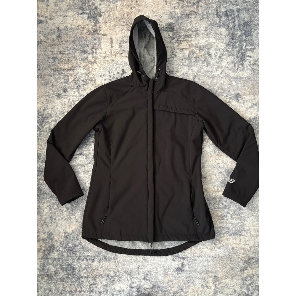 New Balance Women's Black Soft Shell Fleece Lined Hooded Jacket Size Medium‎